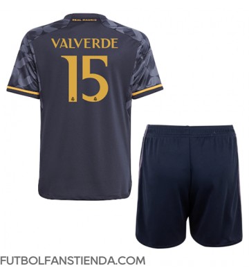 Real Madrid Federico Valverde #15 Segunda Equipación Niños 2023-24 Manga Corta (+ Pantalones cortos)